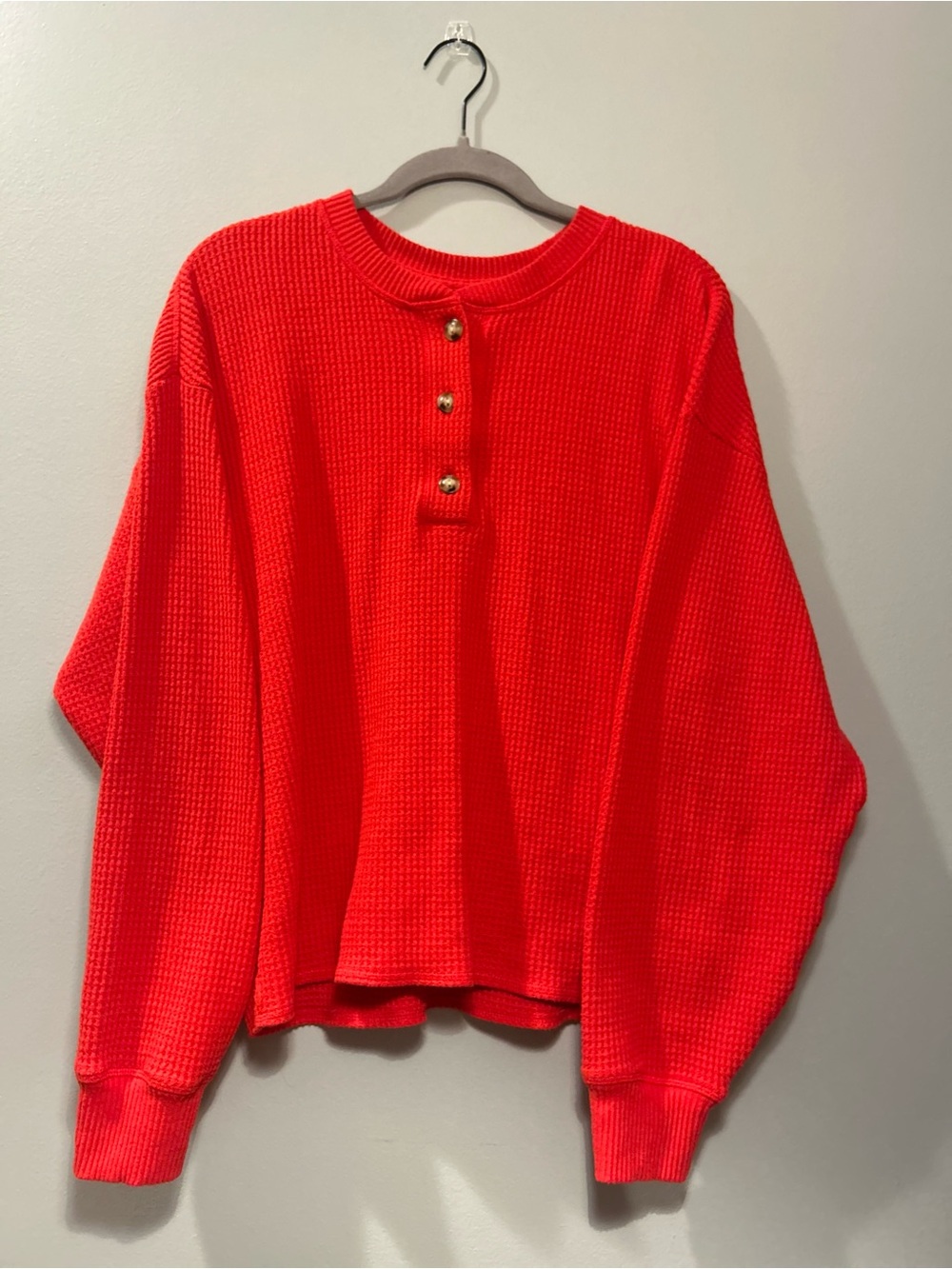 Old Navy Red Waffle Henley Crew Sweater